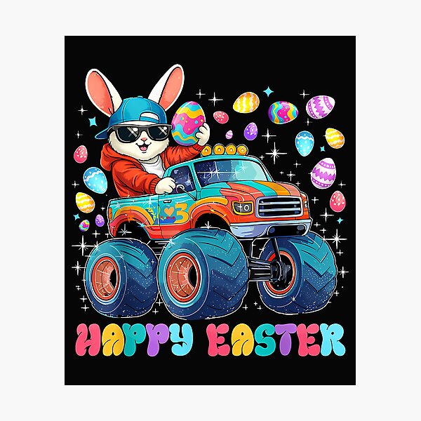 Item preview, Funny Bunny Eggs Monster Truck Rabbit Happy Easter Day Retro designed and sold by Happycapyco.