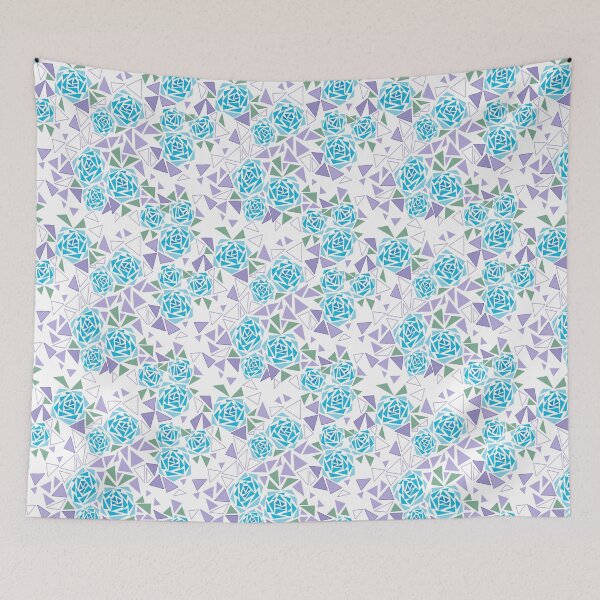 Item preview, lilac sky blue mosaic floral pattern retro  designed and sold by fuzzyfox.