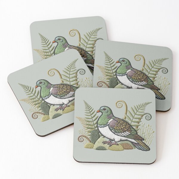Item preview, Embroidered Kererū with Ferns – Faux Stitch NZ Bird Art designed and sold by MvuuStudio.