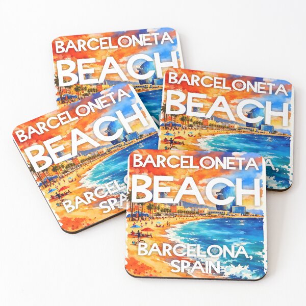 Artikelvorschau, Strand von Barceloneta, Barcelona, Spanien – Aquarell-Strandposter entworfen und verkauft von Sea Gem.