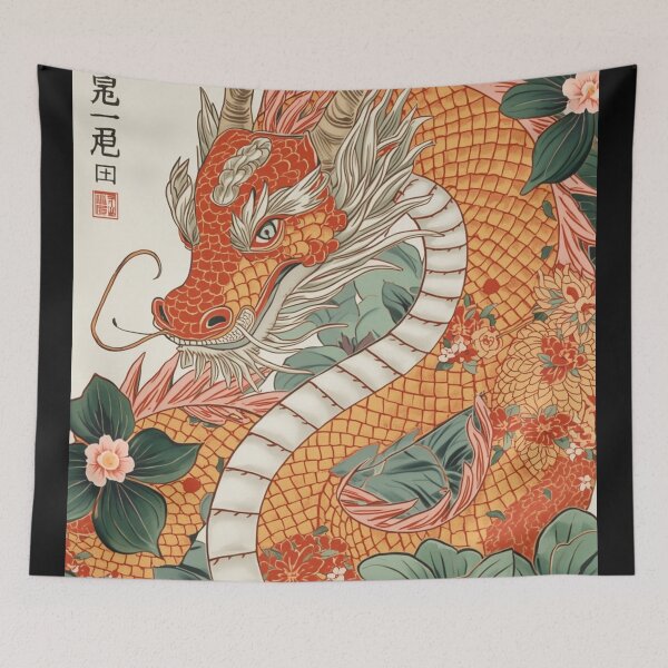 Item preview, Majestic Oriental Dragon Illustration with Floral Accents designed and sold by optimusprime39.