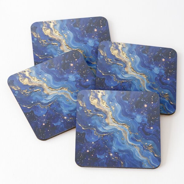 Item preview, Celestial Gold River – Deep Blue Galaxy Abstract with Metallic Accents | Cosmic Nebula Art Print & Sticker designed and sold by Nene's design.