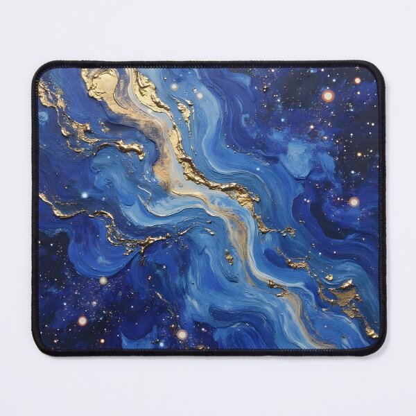 Item preview, Celestial Gold River – Deep Blue Galaxy Abstract with Metallic Accents | Cosmic Nebula Art Print & Sticker designed and sold by Nene's design.