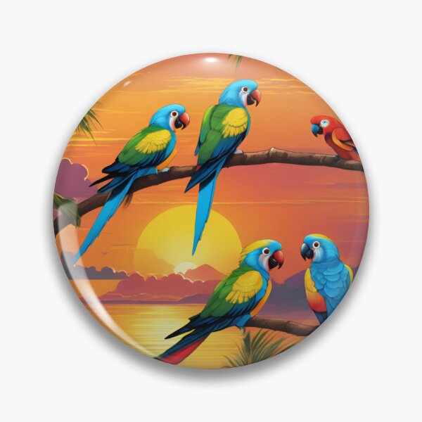 Item preview, Colorful Tropical Parrots at Sunset Shore designed and sold by CASASIS_MERCH.