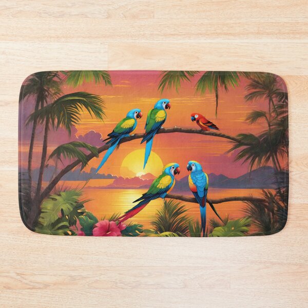 Item preview, Colorful Tropical Parrots at Sunset Shore designed and sold by CASASIS_MERCH.
