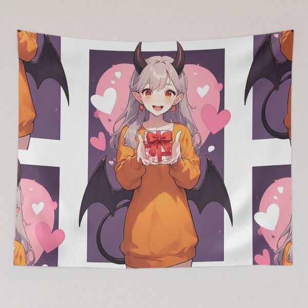 Item preview, Cute anime demon girl with gift designed and sold by ArtsJulian.