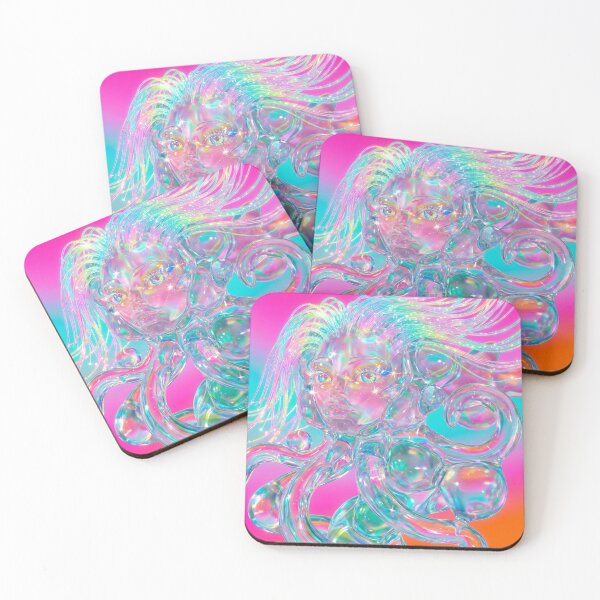 Item preview, Holographic Glass Girl Dreamy Pastel Portrait designed and sold by maboroshilab.