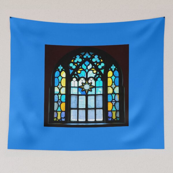 Item preview, Blue and Yellow Gothic Window Stained Glass designed and sold by Sachie's Studio.