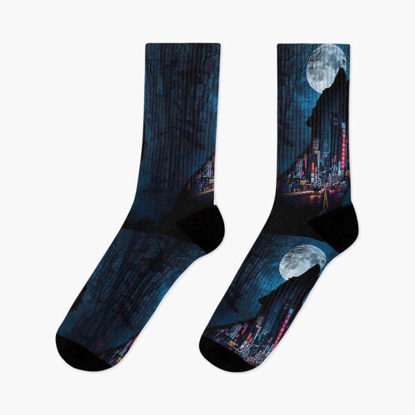 Item preview, NEON WOLF | Double Exposure Cityscape Night Silhouette designed and sold by ThePromptStudio.