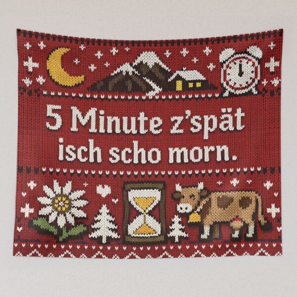 Item preview, Swiss punctuality: 5 minutes late. Funny knitwear design. designed and sold by Mauswohn.