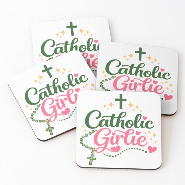 Item preview, Catholic Girlie Pink Green Rosary Print designed and sold by All I Need Designs.