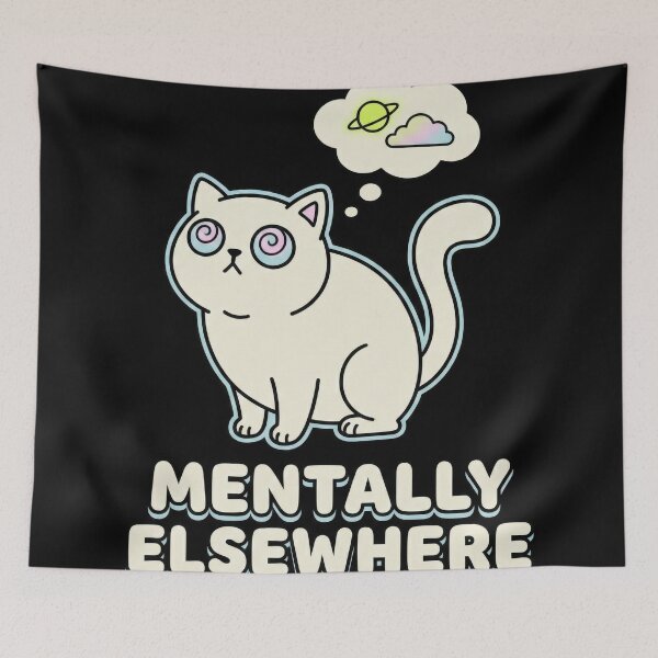 Item preview, Whimsical cat with swirly eyes and a thought bubble filled with space and clouds designed and sold by rajeshbac.