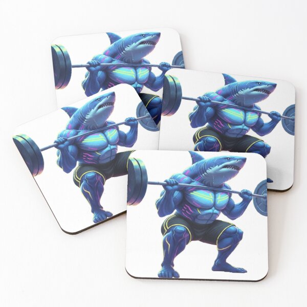 Item preview, Neon Cyber Shark Weightlifting - Futuristic Fitness Art designed and sold by vekotpu.
