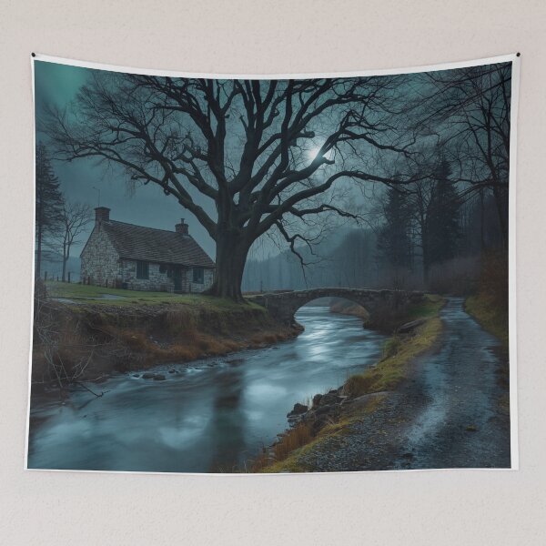 Item preview, Moonlit Riverside Cottage designed and sold by PixelVibe782.