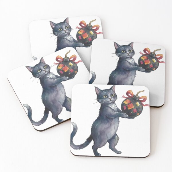 Item preview, Watercolor Black Cat with a Gift Bomb - Cute Whimsical Illustration designed and sold by vekotpu.