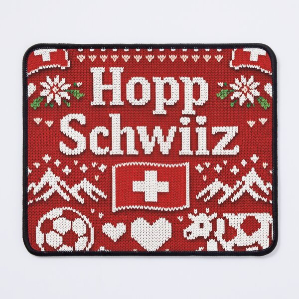 Item preview, Hopp Schwiiz knitting design with cow and mountains designed and sold by Mauswohn.