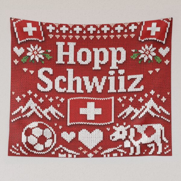 Item preview, Hopp Schwiiz knitting design with cow and mountains designed and sold by Mauswohn.