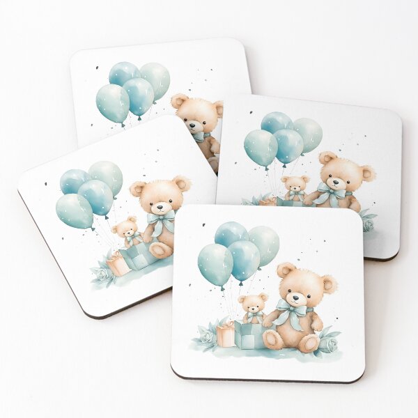Item preview, Watercolor cute teddy bears, gift boxes, helium balloons designed and sold by CHERRY--SHOP.