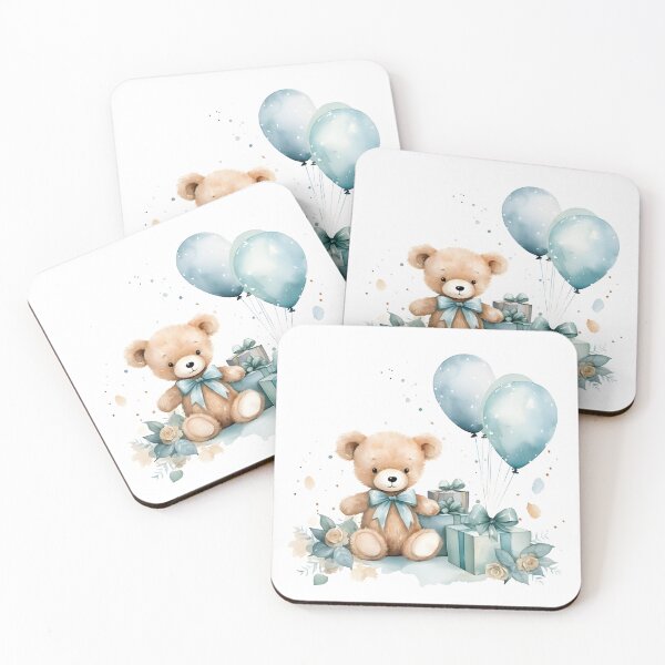 Item preview, Watercolor cute teddy bear, gift boxes, mint bows, helium balloons designed and sold by CHERRY--SHOP.
