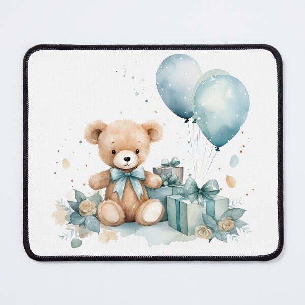 Item preview, Watercolor cute teddy bear, gift boxes, mint bows, helium balloons designed and sold by CHERRY--SHOP.
