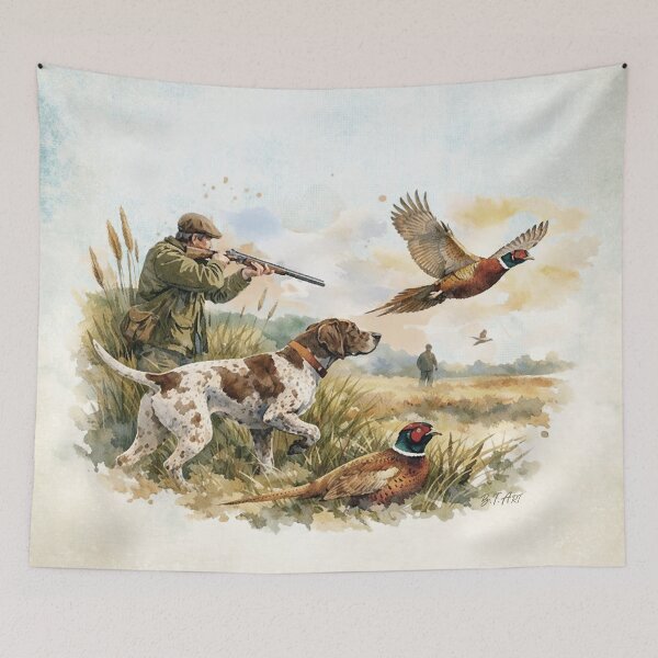 Item preview, German Shorthaired Pointer Pheasant Hunt – Watercolor Hunting Dog Art designed and sold by TammyHunterArt.