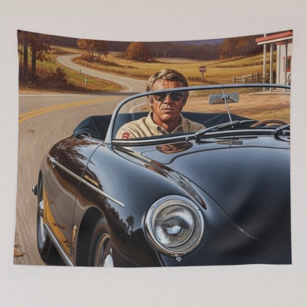Item preview, Steve McQueen - Autumn Road: Classic Roadster Cinematic Art designed and sold by Art's Diner.