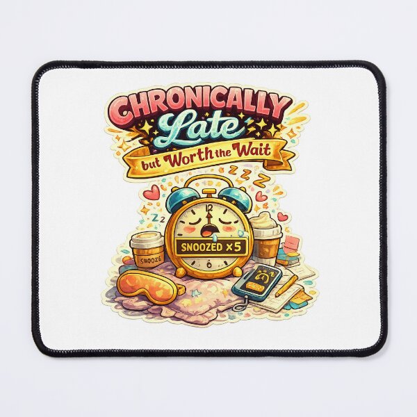 Item preview, Chronically Late but Worth the Wait – Funny Alarm Snooze Illustration designed and sold by StrayaDesign.