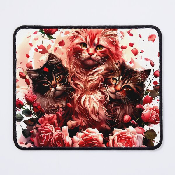 Item preview, Romantic Rose Trio – Whimsical Cats in Bloom designed and sold by meesub.