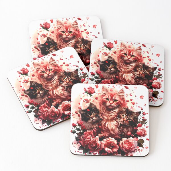 Item preview, Romantic Rose Trio – Whimsical Cats in Bloom designed and sold by meesub.