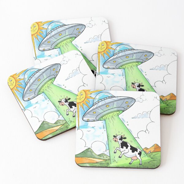 Item preview, Cow being lifted by a green beam of light from a flying saucer designed and sold by VerizalShop.