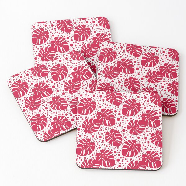 Item preview, Red monstera leaves on polka dot background  designed and sold by fuzzyfox.