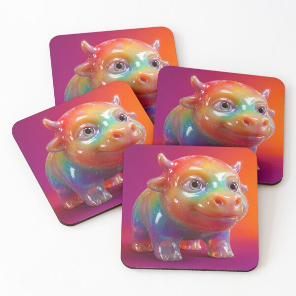 Item preview, Kawaii Rainbow Iridescent Fluffy Baby Bull Art designed and sold by maboroshilab.