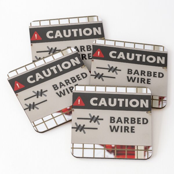 Item preview, Caution Barbed Wire Sign On Metal Fence Warns Of Hazardous Area designed and sold by Nmallia.