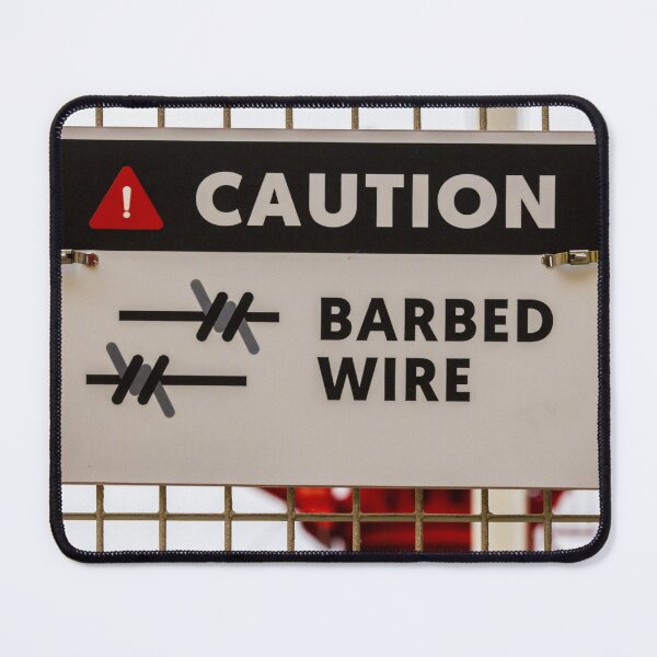Item preview, Caution Barbed Wire Sign On Metal Fence Warns Of Hazardous Area designed and sold by Nmallia.