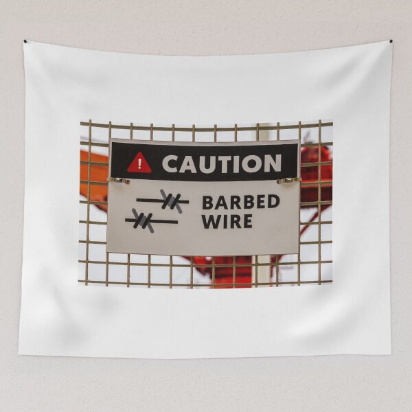 Item preview, Caution Barbed Wire Sign On Metal Fence Warns Of Hazardous Area designed and sold by Nmallia.