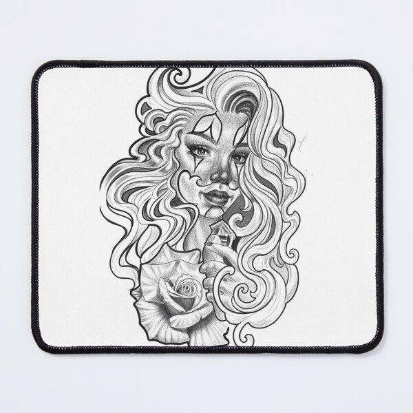 Item preview, Tattoo Design Chicana Girl Clown with Rose and Clippers designed and sold by Prolificreate.