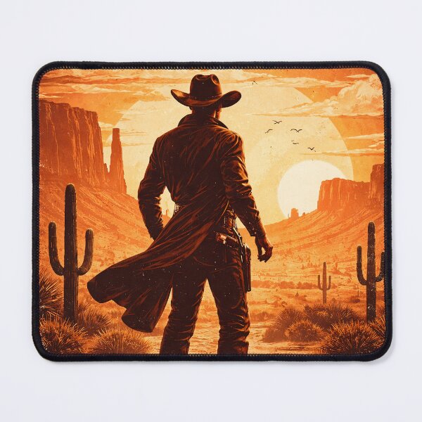 Item preview, Retro Western Cowboy Silhouette Poster – Desert Sunset Vintage Wild West Art designed and sold by QuietWallStudio.