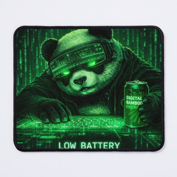 Item preview, Low Battery Cyberpunk Panda – Futuristic Hacker Tech Burnout Neon Art designed and sold by snaperos.