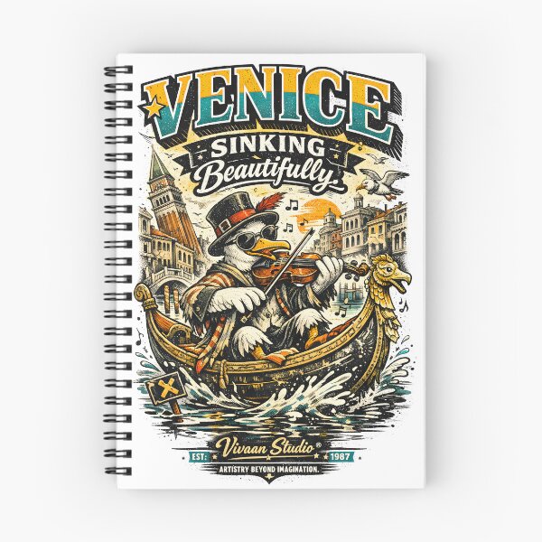 Item preview, Venice Sinking Beautifully Vintage Travel Art - Funny Seagull Violinist Gondola Graphic Illustration for Italy Lovers and Wanderlust Soul by Vivaan Studio designed and sold by Vivaan Studio.