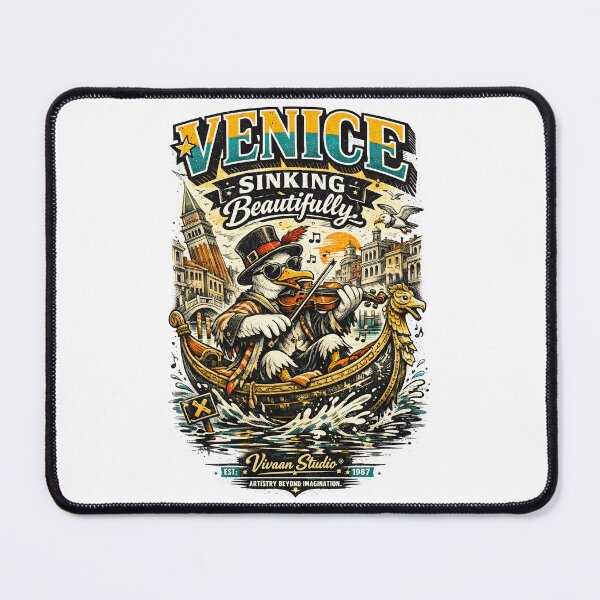 Item preview, Venice Sinking Beautifully Vintage Travel Art - Funny Seagull Violinist Gondola Graphic Illustration for Italy Lovers and Wanderlust Soul by Vivaan Studio designed and sold by Vivaan Studio.