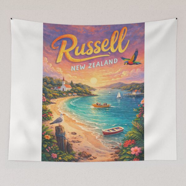 Item preview, Russell Bay Sunset and Boats in Northland, New Zealand – Coastal Village in the Bay of Islands designed and sold by Places On Earth.