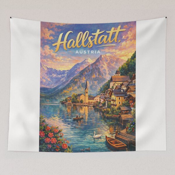 Item preview, Hallstatt Village on Lake Hallstättersee – Alpine Lakeside Scene with Austrian Architecture and Dachstein Mountains designed and sold by Places On Earth.
