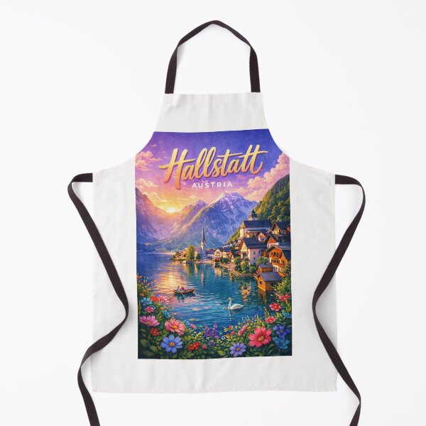 Item preview, Sunset over Hallstatt Austria – Lakeside Alpine Town with Floral Foreground and Mountain Views in Salzkammergut Region designed and sold by Places On Earth.