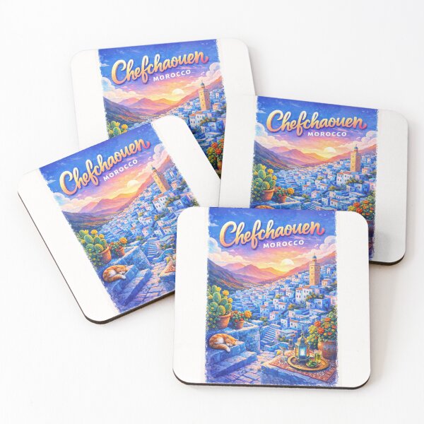 Item preview, Chefchaouen Sunset View – Blue City of Morocco with Lanterns, Rooftops, and Rif Mountain Landscape designed and sold by Places On Earth.