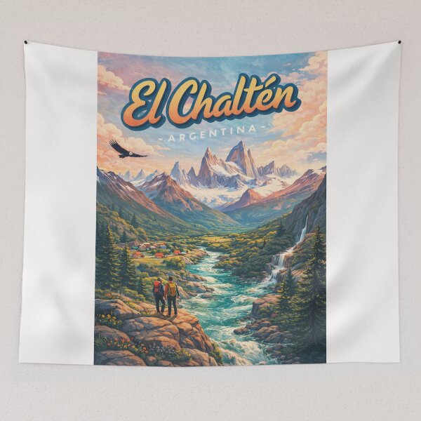 Item preview, El Chaltén Village Panorama – Fitz Roy Range, Patagonian River Valley, and Alpine Trails in Southern Argentina designed and sold by Places On Earth.