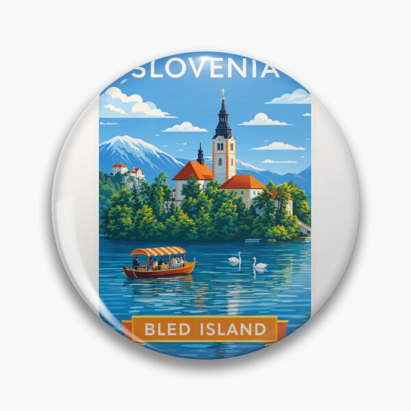 Item preview, Bled Island in Lake Bled, Slovenia – Pilgrimage Church and Pletna Boat with Julian Alps in the Background designed and sold by Places On Earth.
