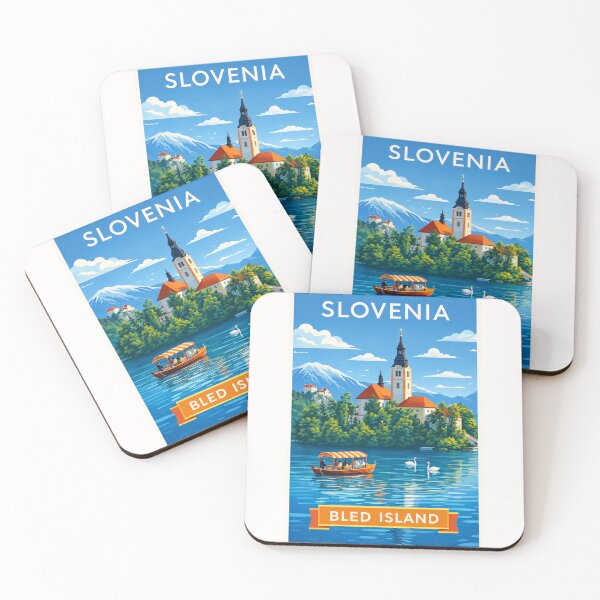 Item preview, Bled Island in Lake Bled, Slovenia – Pilgrimage Church and Pletna Boat with Julian Alps in the Background designed and sold by Places On Earth.