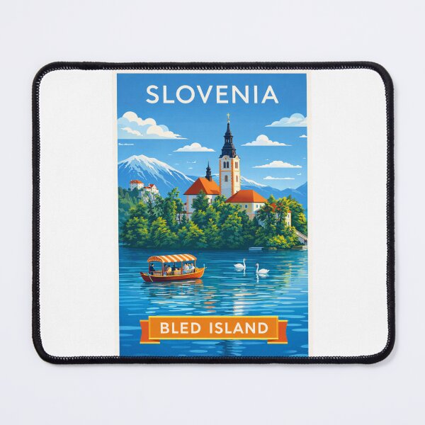 Item preview, Bled Island in Lake Bled, Slovenia – Pilgrimage Church and Pletna Boat with Julian Alps in the Background designed and sold by Places On Earth.