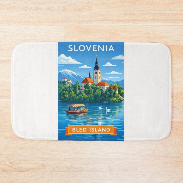 Item preview, Bled Island in Lake Bled, Slovenia – Pilgrimage Church and Pletna Boat with Julian Alps in the Background designed and sold by Places On Earth.