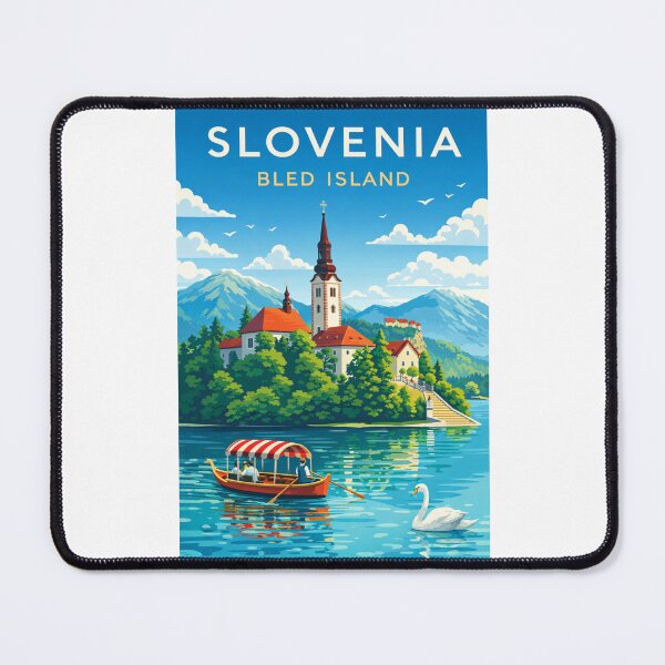 Item preview, Lake Bled and Bled Island – Julian Alps View with Pilgrimage Church and Traditional Boats in Triglav National Park, Slovenia designed and sold by Places On Earth.